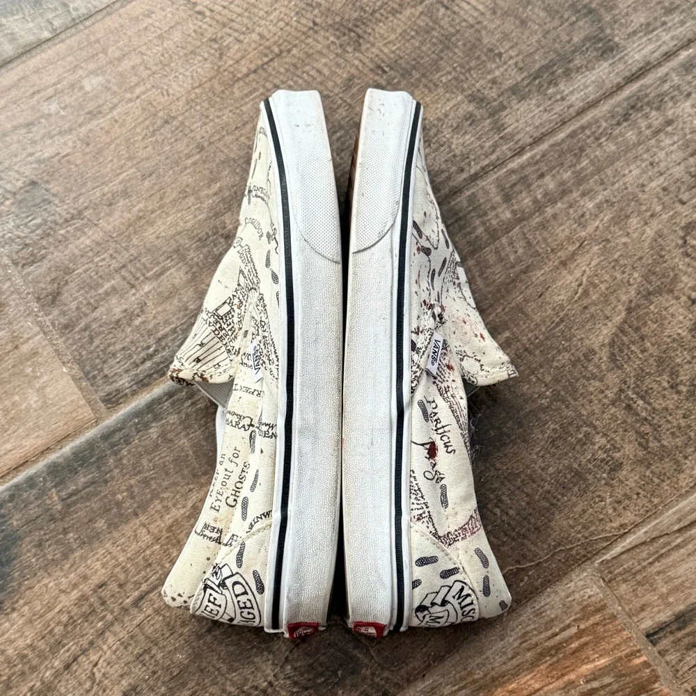 VANS Unisex Harry Potter Marauder's Map Slip-on Casual Shoes,White Black,8M/9.5W